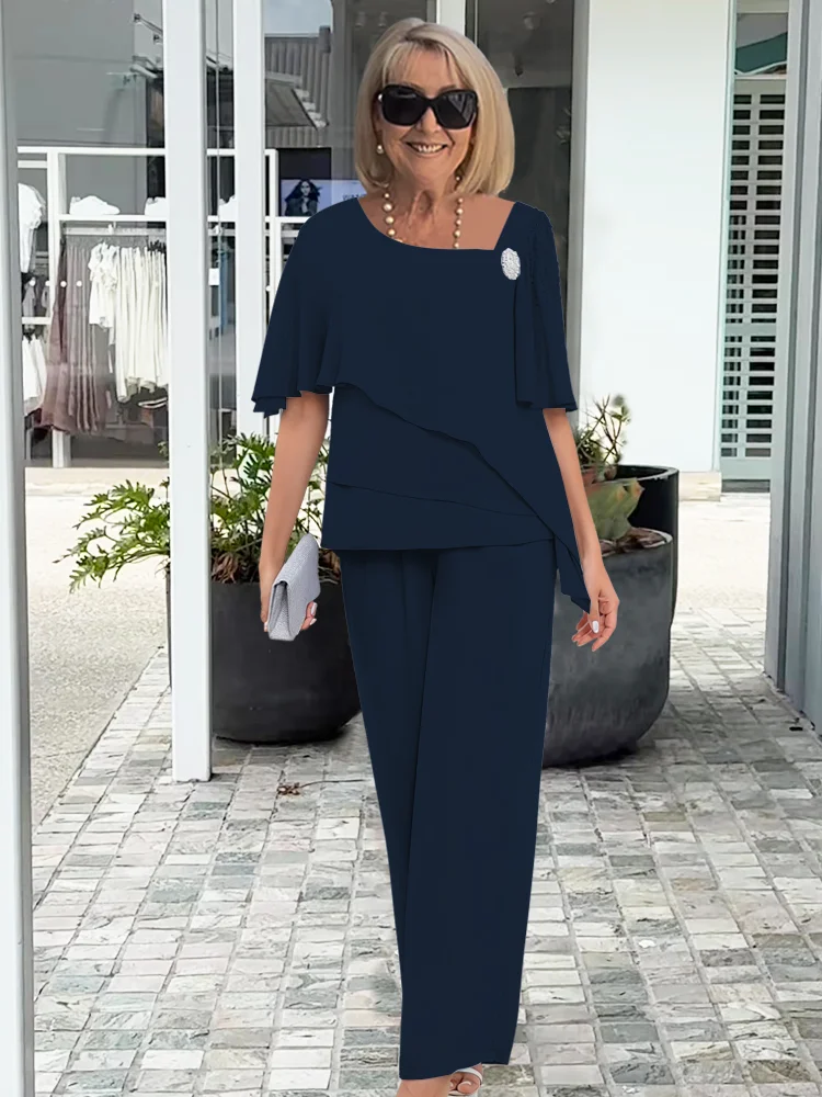 Women’s Summer 2 Piece Set – Elegant Top and Wide Leg Pants