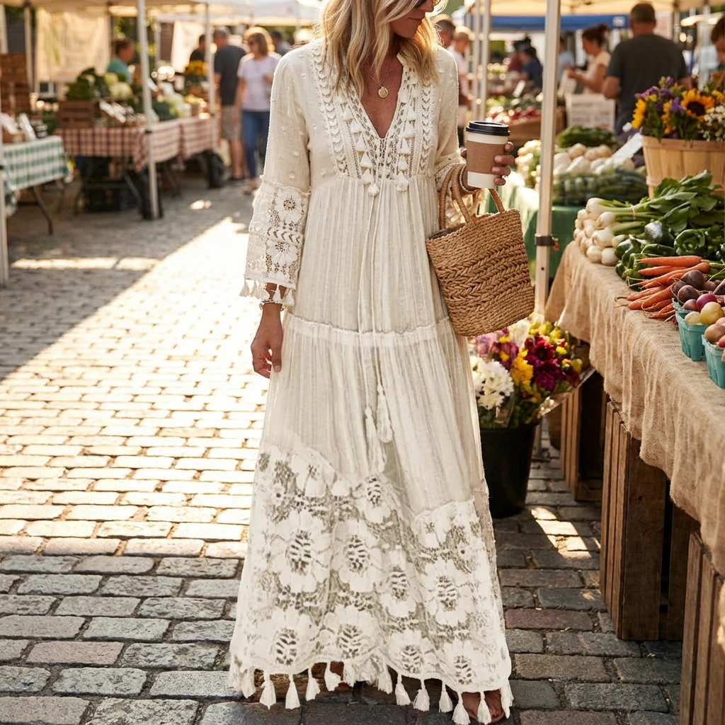 Yarisse | Women’s Tassel Detail Boho Maxi Dress