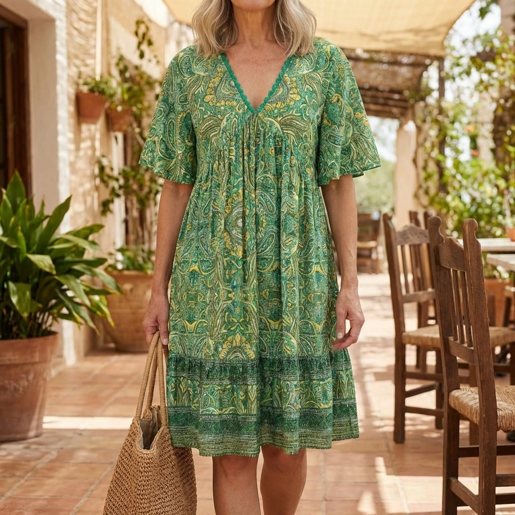 Zafrina | Women’s Bohemian Print Flowy Midi Dress