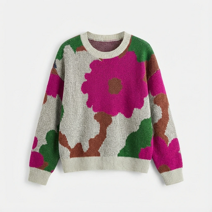 Floral Print Knit Cozy Women Sweater