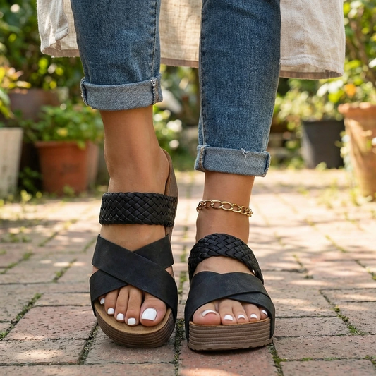 Calverna | Women’s Platform Slides with Braided Strap