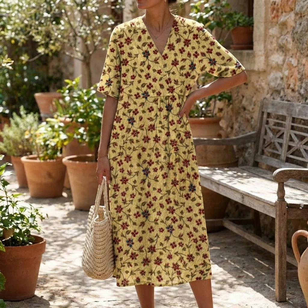 Lirien | Women’s V Neck Floral Midi Dress