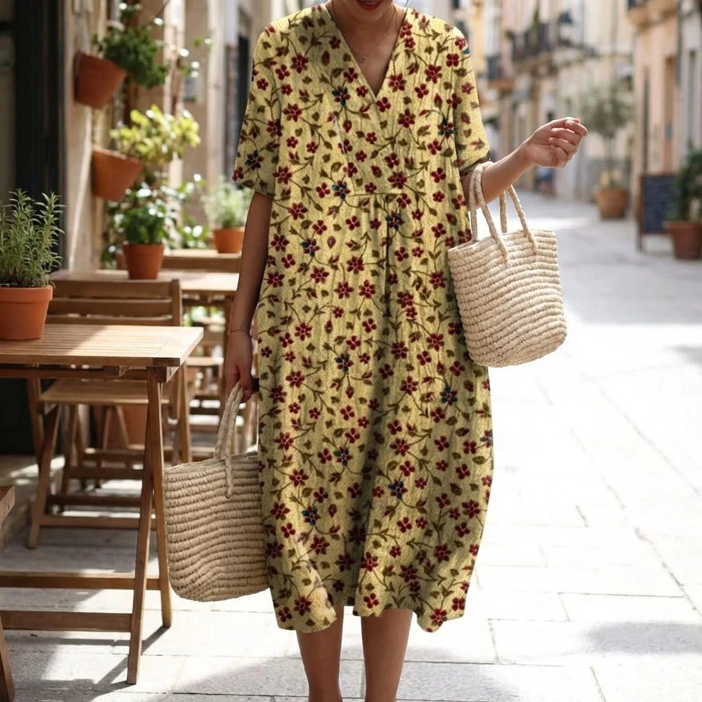 Lirien | Women’s V Neck Floral Midi Dress