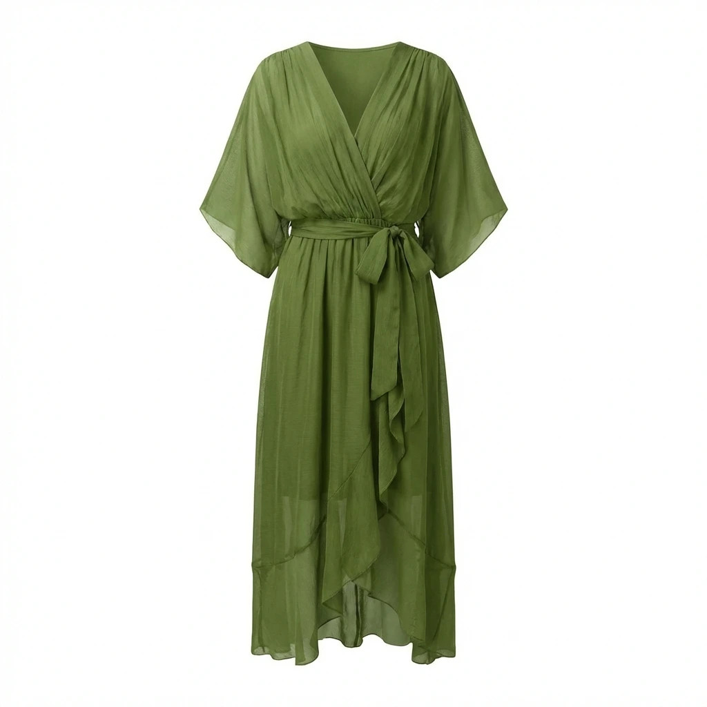 Women’s V-Neck Tie Waist Maxi Dress