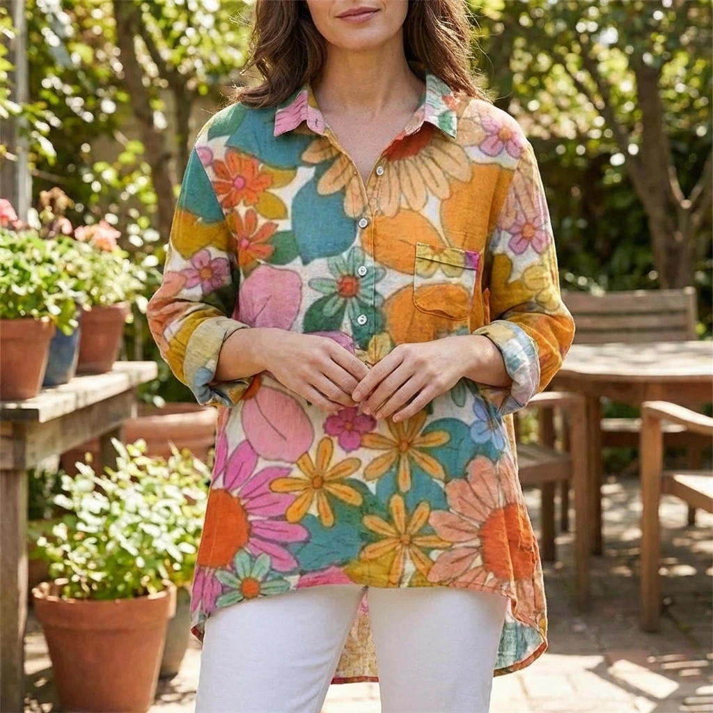 Florielle | Women’s Floral Button-Front Tunic Shirt