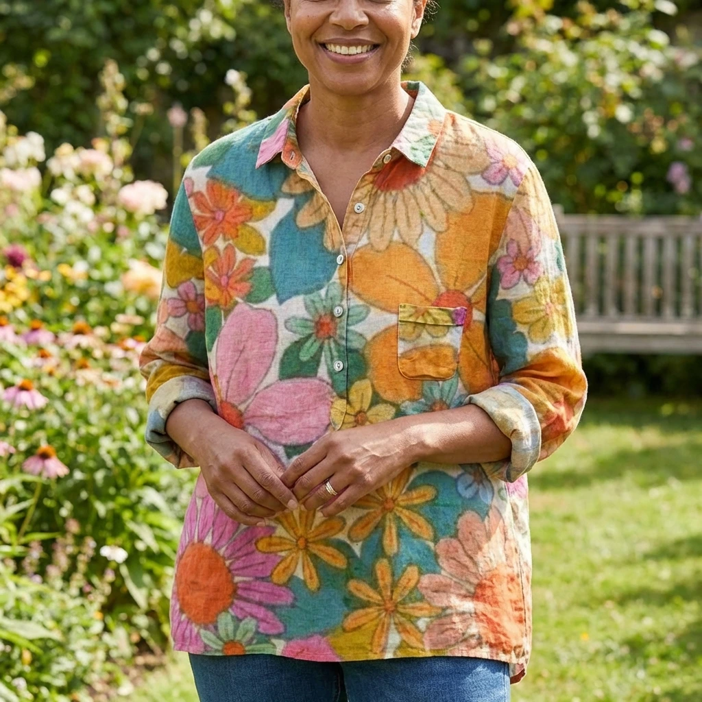 Florielle | Women’s Floral Button-Front Tunic Shirt