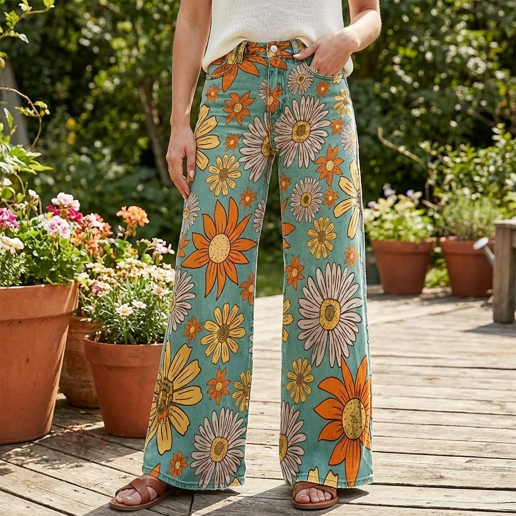 Elanor | Women’s Floral Wide Leg Jeans