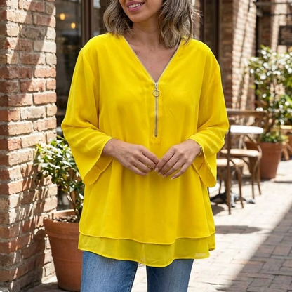 Solmira | Women’s Relaxed Zip Front Tunic Blouse
