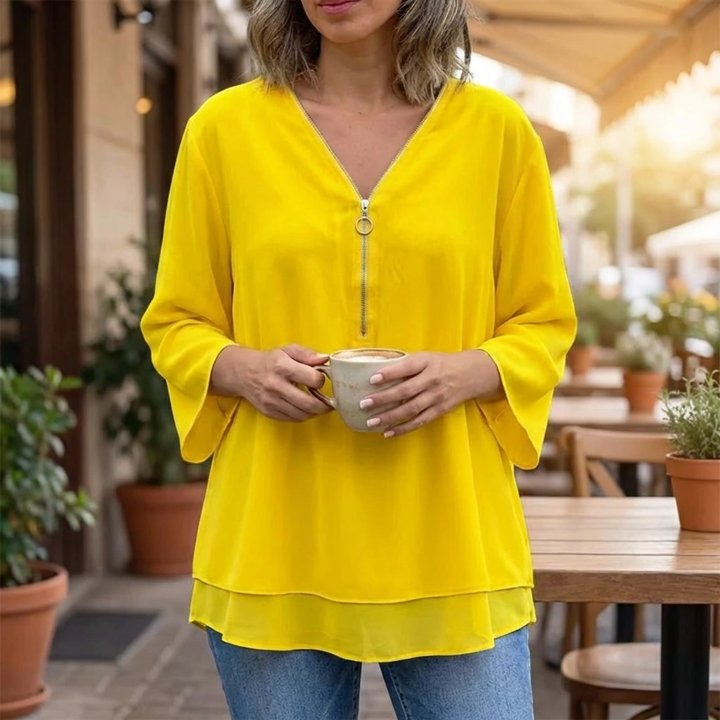 Solmira | Women’s Relaxed Zip Front Tunic Blouse