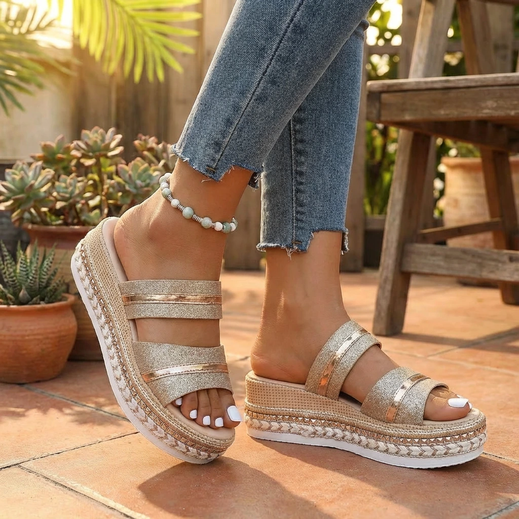 Casey | Platform Summer Slide Sandals with Double Straps