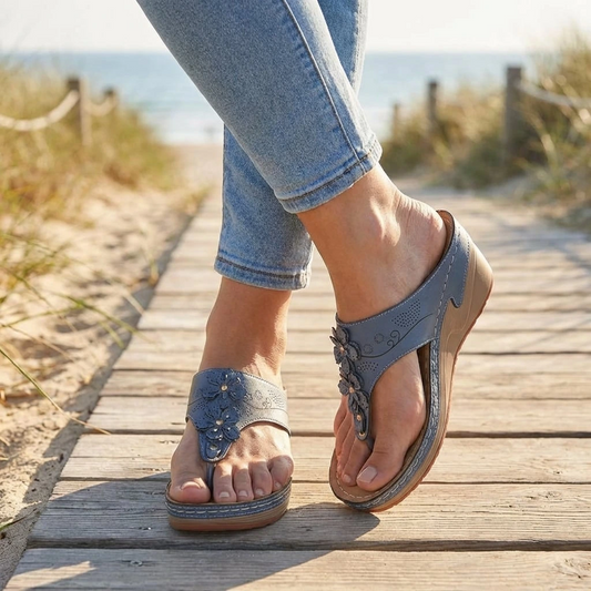 Susan | Women’s Orthopedic Wedge Flip Flops with Floral Detail