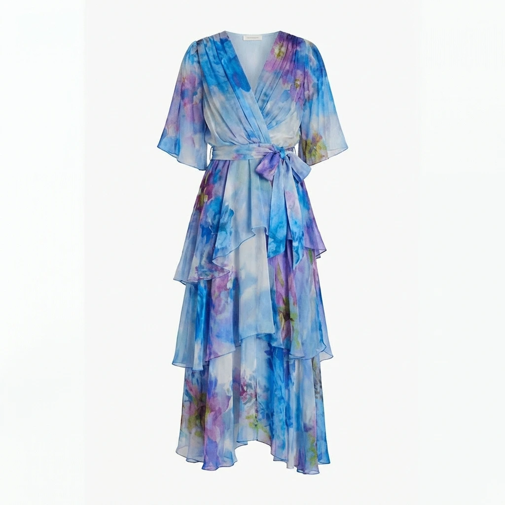 Layered V-Neck Midi Dress