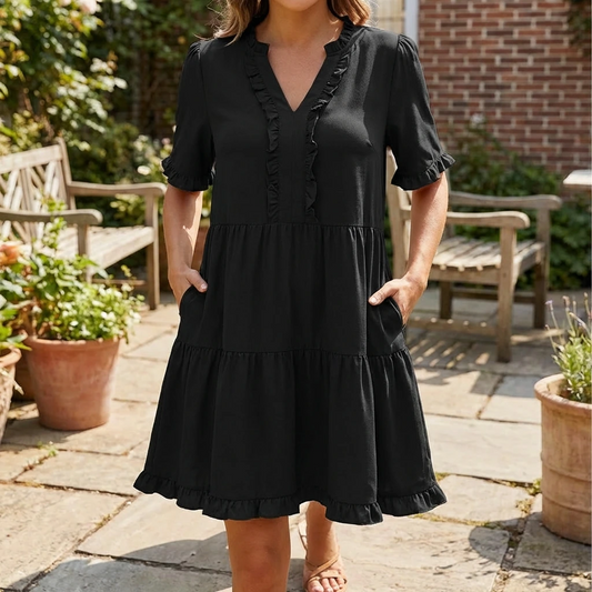 Calienne | Women’s Ruffle Trim Tiered Mini Dress