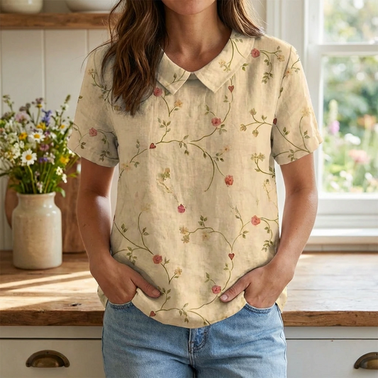 Elowenra | Floral Print Collar Blouse