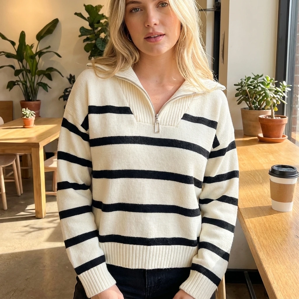 Knit Half-Zip Cozy Women Sweater