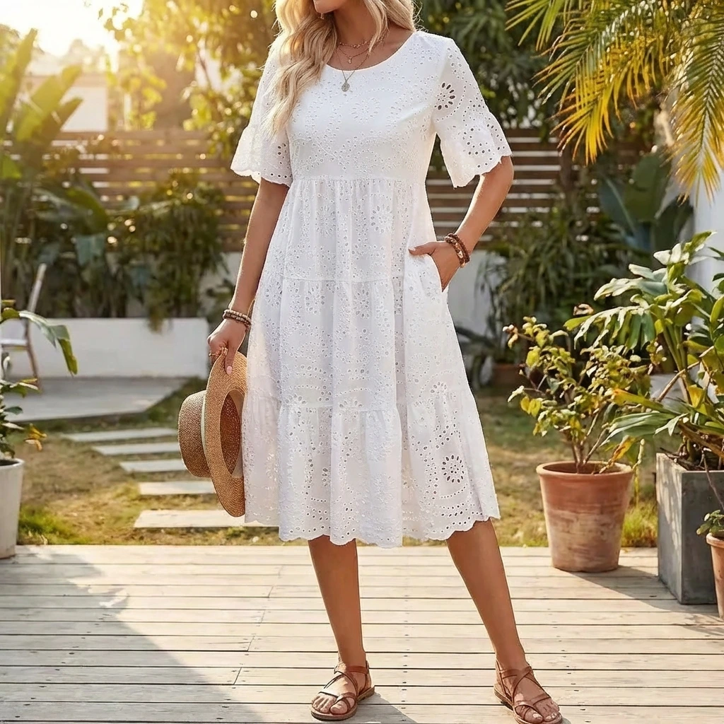 Alverina | Women’s Tiered Short Sleeve Midi Dress