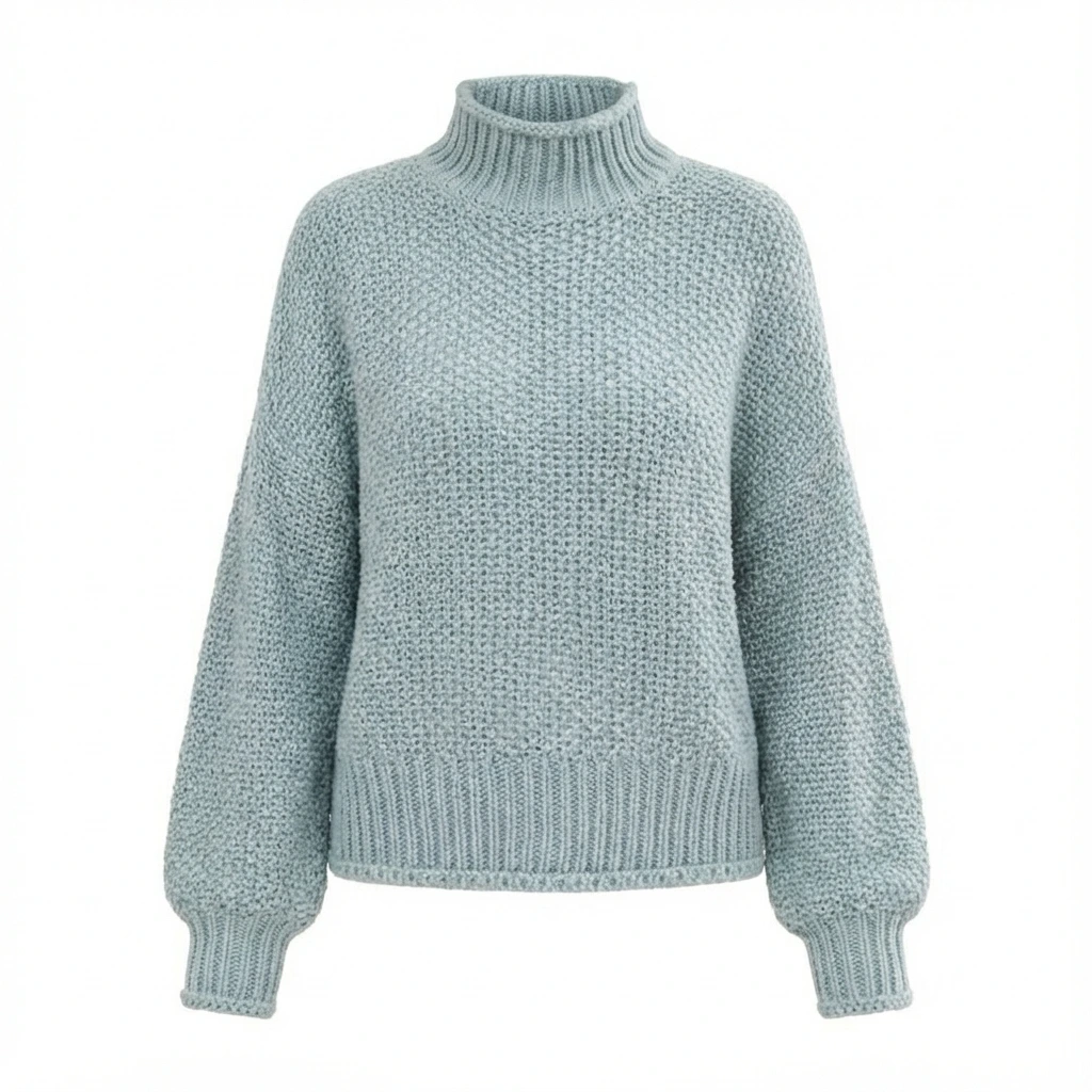 Waffle Knit Turtleneck Women Sweater