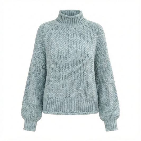 Waffle Knit Turtleneck Women Sweater