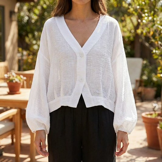 Avery | Relaxed V-Neck Summer Button Top