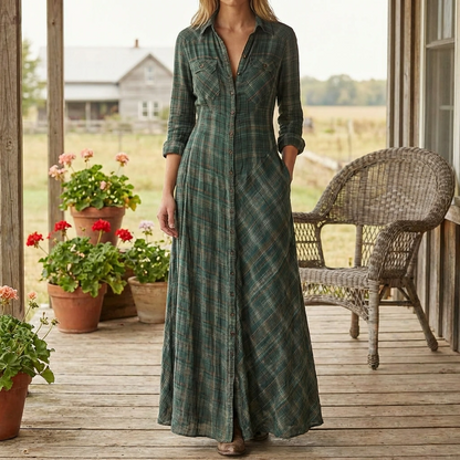 Therenne | Women’s Plaid Shirt Maxi Dress