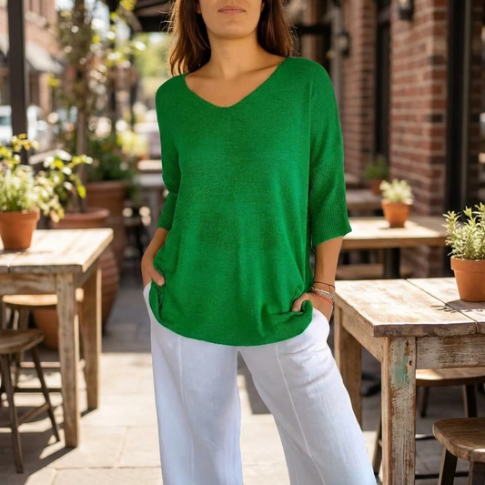 Velmiora | Women’s Relaxed V-Neck Knit Top