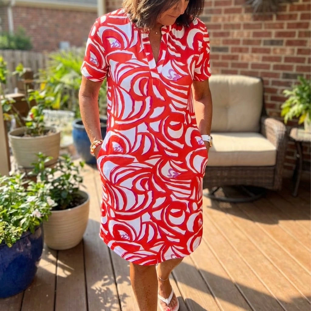 Virexa | Printed Short Sleeve Shift Mini Dress
