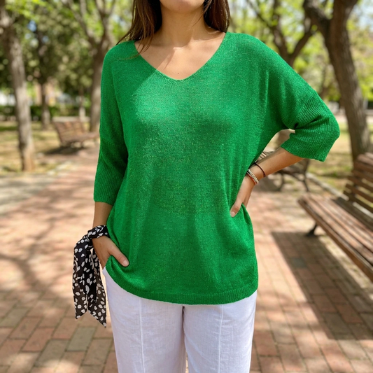 Velmiora | Women’s Relaxed V-Neck Knit Top
