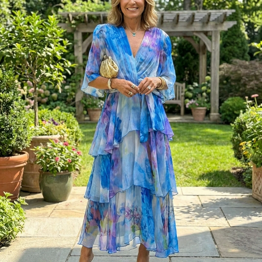 Layered V-Neck Midi Dress