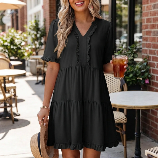 Calienne | Women’s Ruffle Trim Tiered Mini Dress