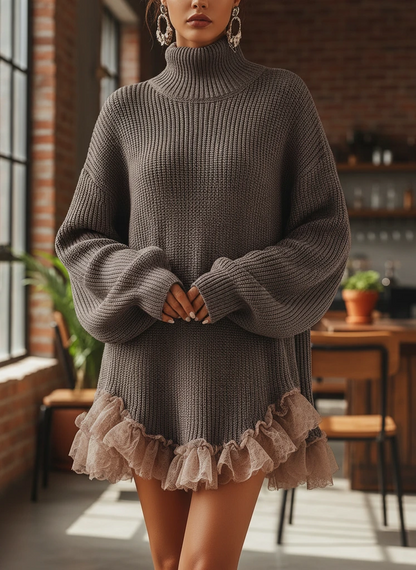 Women’s Sweater Dress – Turtleneck Long Sleeve Mini Dress