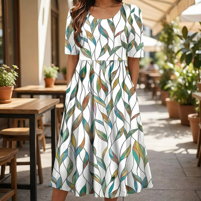 Florayne | Printed Spring Midi Dress with Gathered Waist