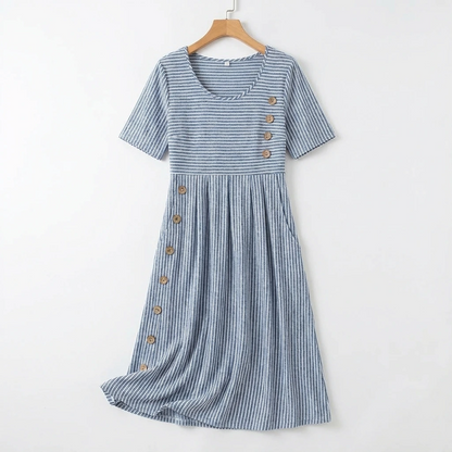 Striped Button Detail Midi Dress