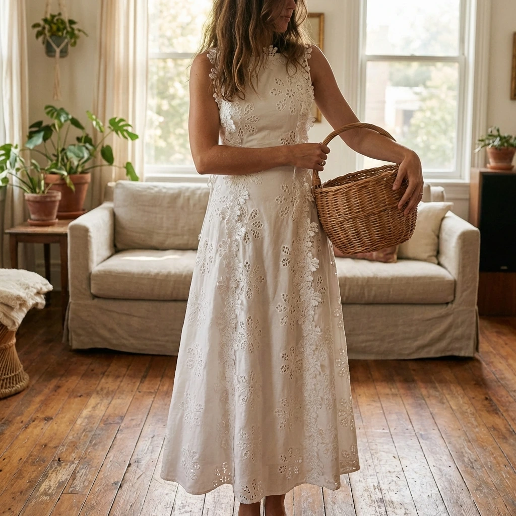 Elowen | Women’s Lace Embroidered Midi Dress