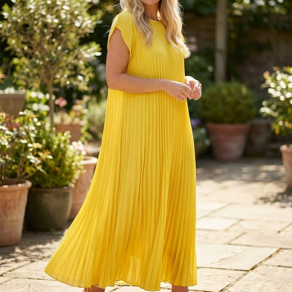 Aurevia | Sleeveless Spring Pleated Maxi Dress