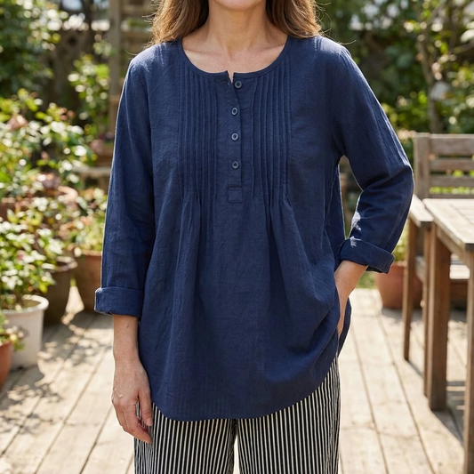 Marcelline | Women’s Pleated Button Front Relaxed Blouse