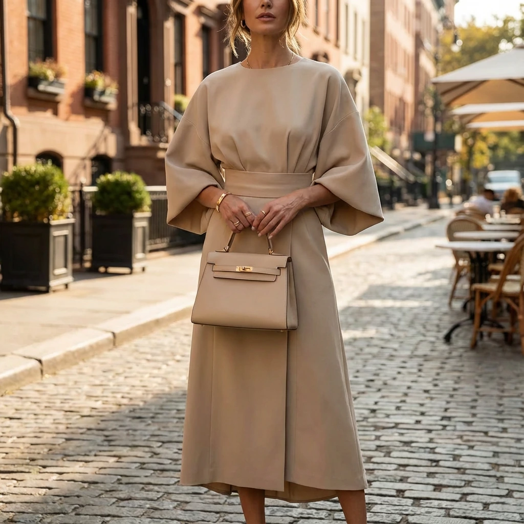 Minimalist Belted Midi Dress
