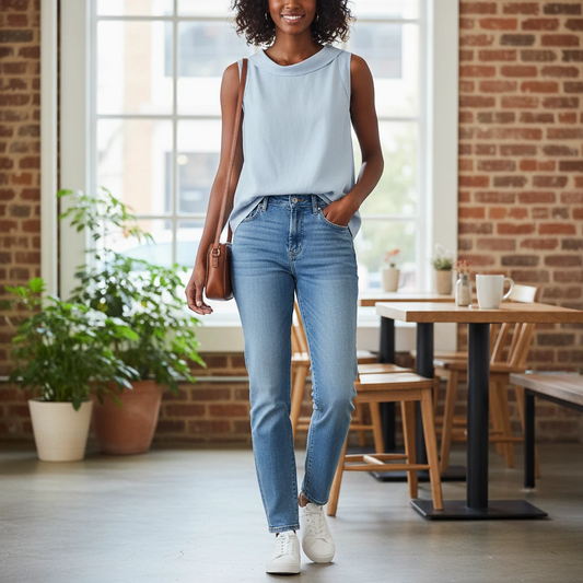 Women’s Sleeveless Blouse – Crew Neck Relaxed Fit Top