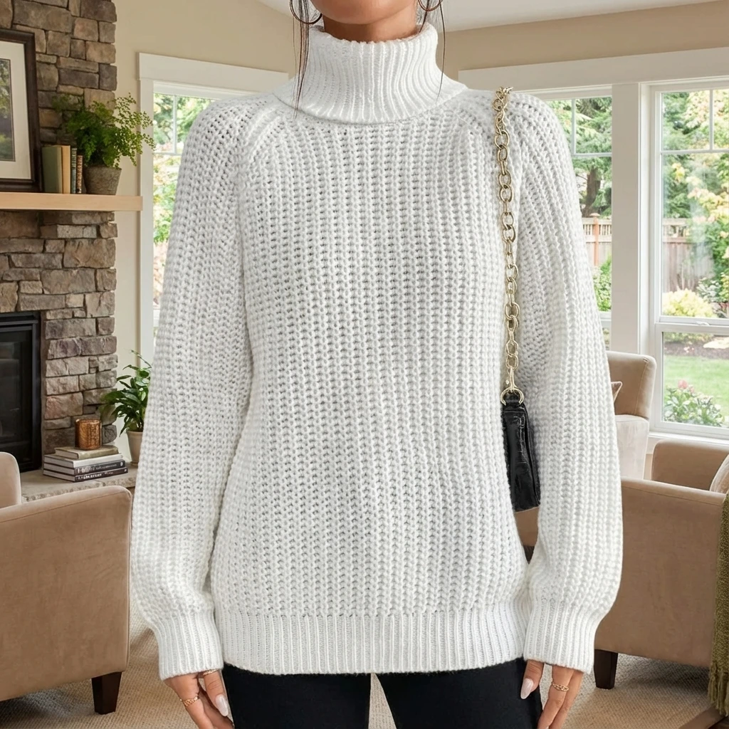 Ribbed Turtleneck Knit Sweater