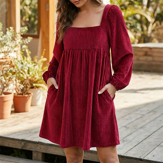 Rovelle | Women’s Pleated Square Neck Mini Dress