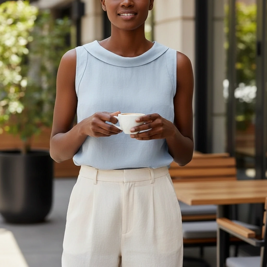 Women’s Sleeveless Blouse – Crew Neck Relaxed Fit Top