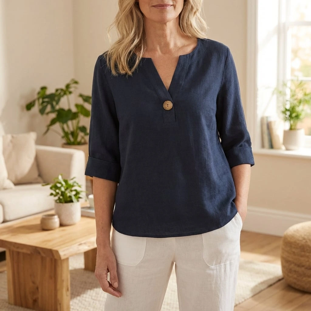 Neravelle | Women’s V-Neck Button-Detail Summer Top