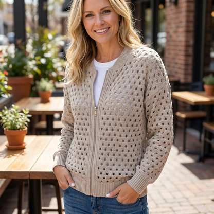 Liravelle | Women’s Open-Knit Zip-Front Summer Jacket