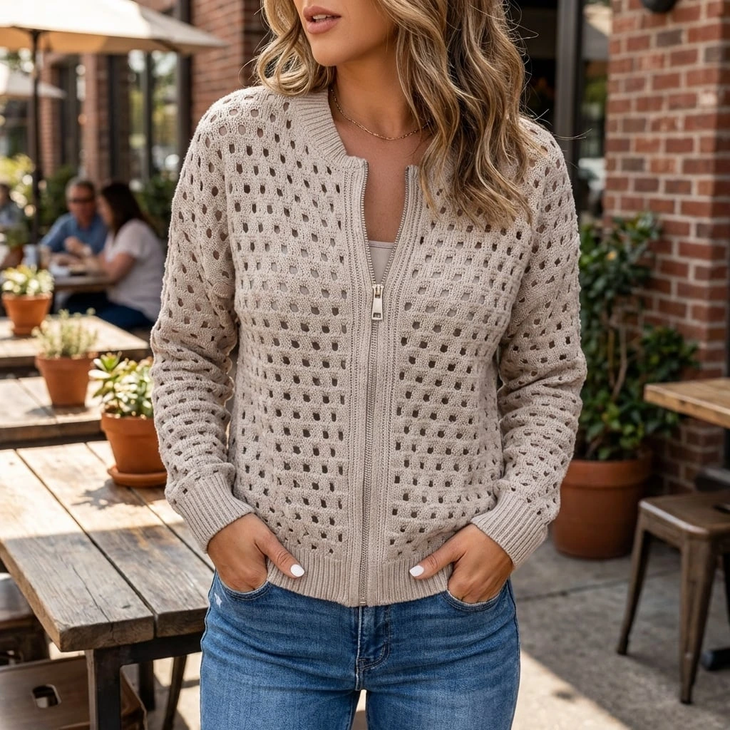 Liravelle | Women’s Open-Knit Zip-Front Summer Jacket