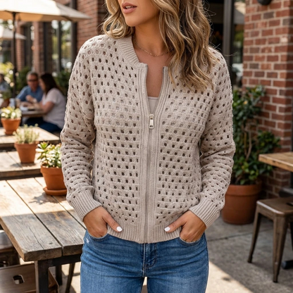 Liravelle | Women’s Open-Knit Zip-Front Summer Jacket