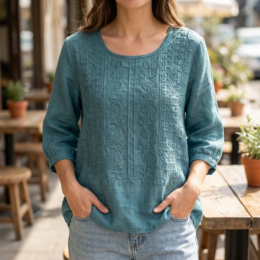 Mariselle | Women’s Embroidered Relaxed Long Sleeve Blouse