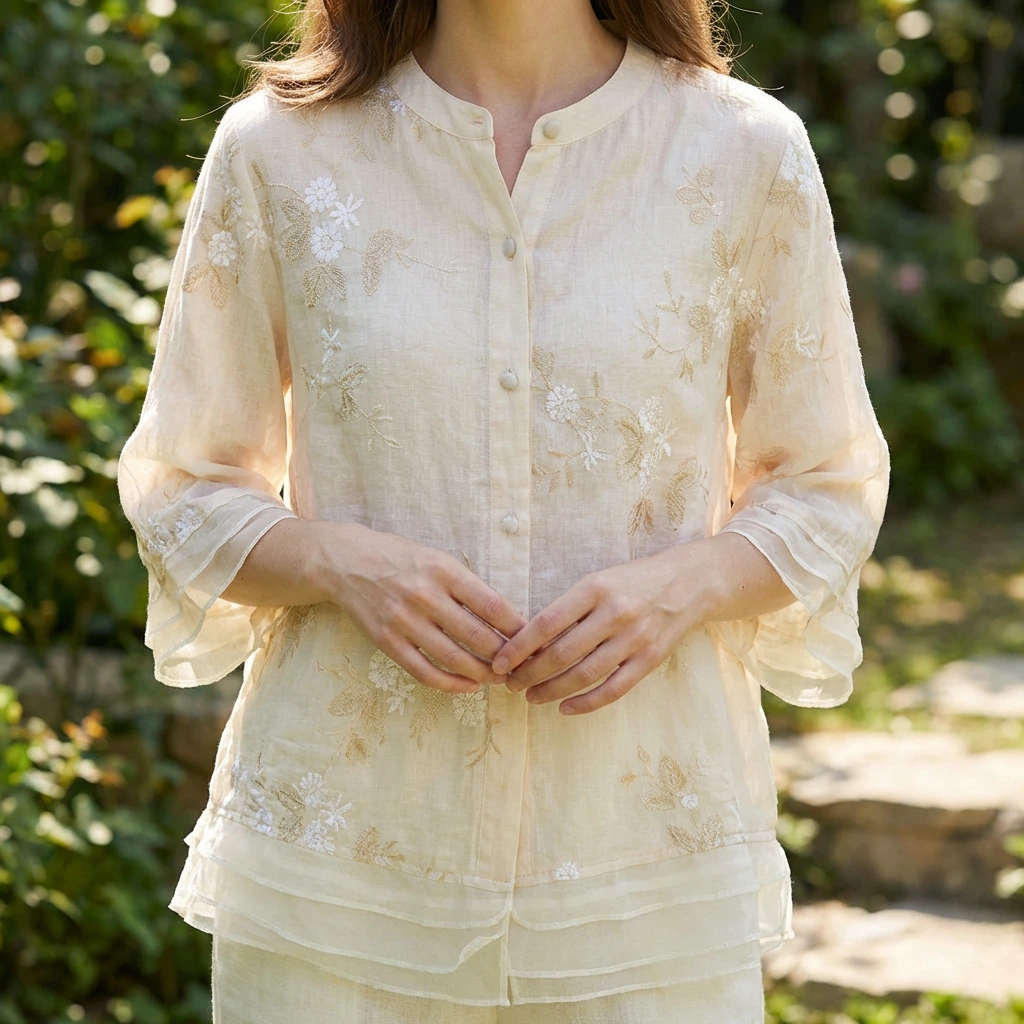 Celestine | Women’s Embroidered Button Front Relaxed Blouse