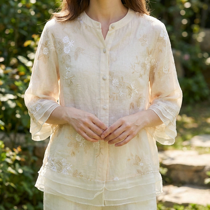 Celestine | Women’s Embroidered Button Front Relaxed Blouse
