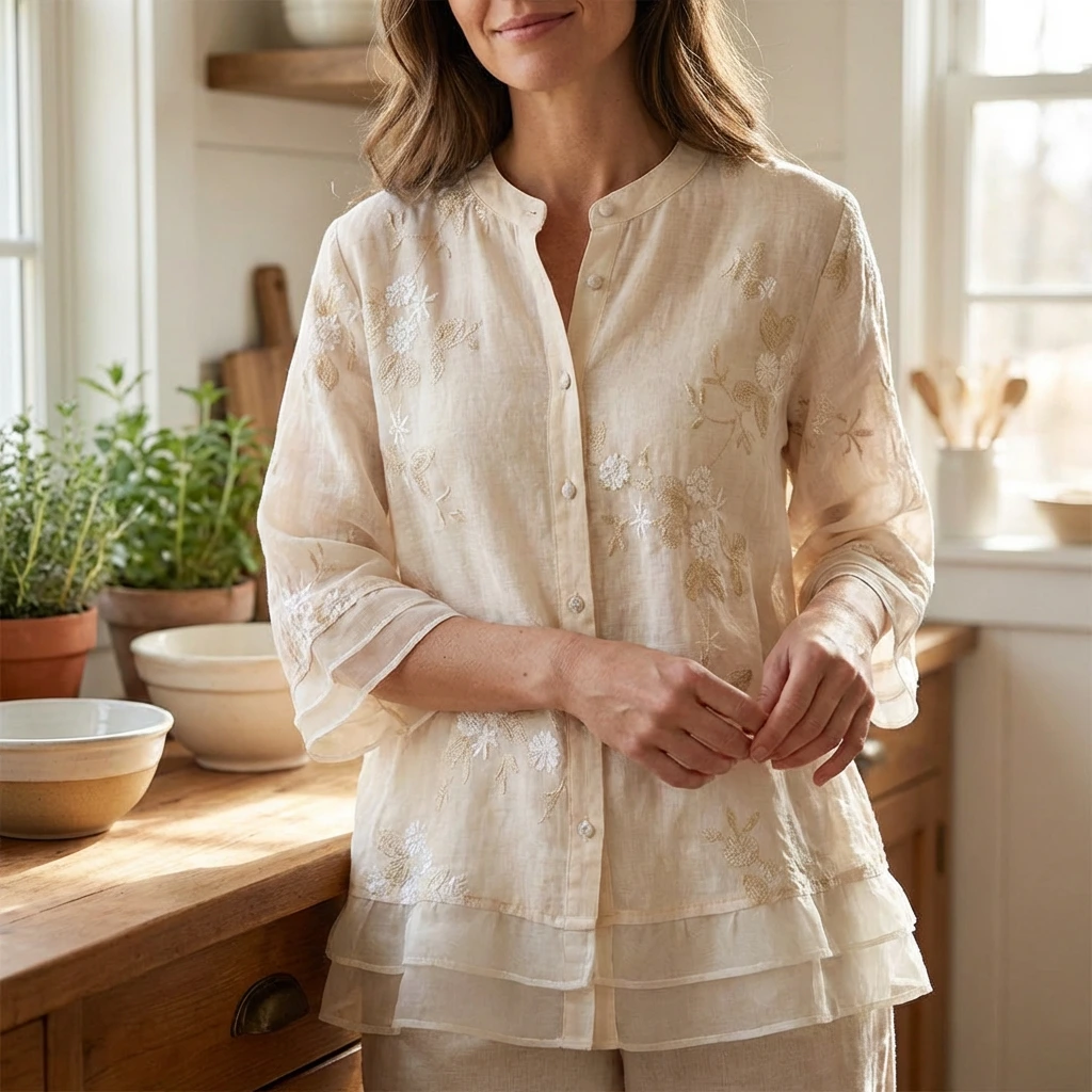 Celestine | Women’s Embroidered Button Front Relaxed Blouse