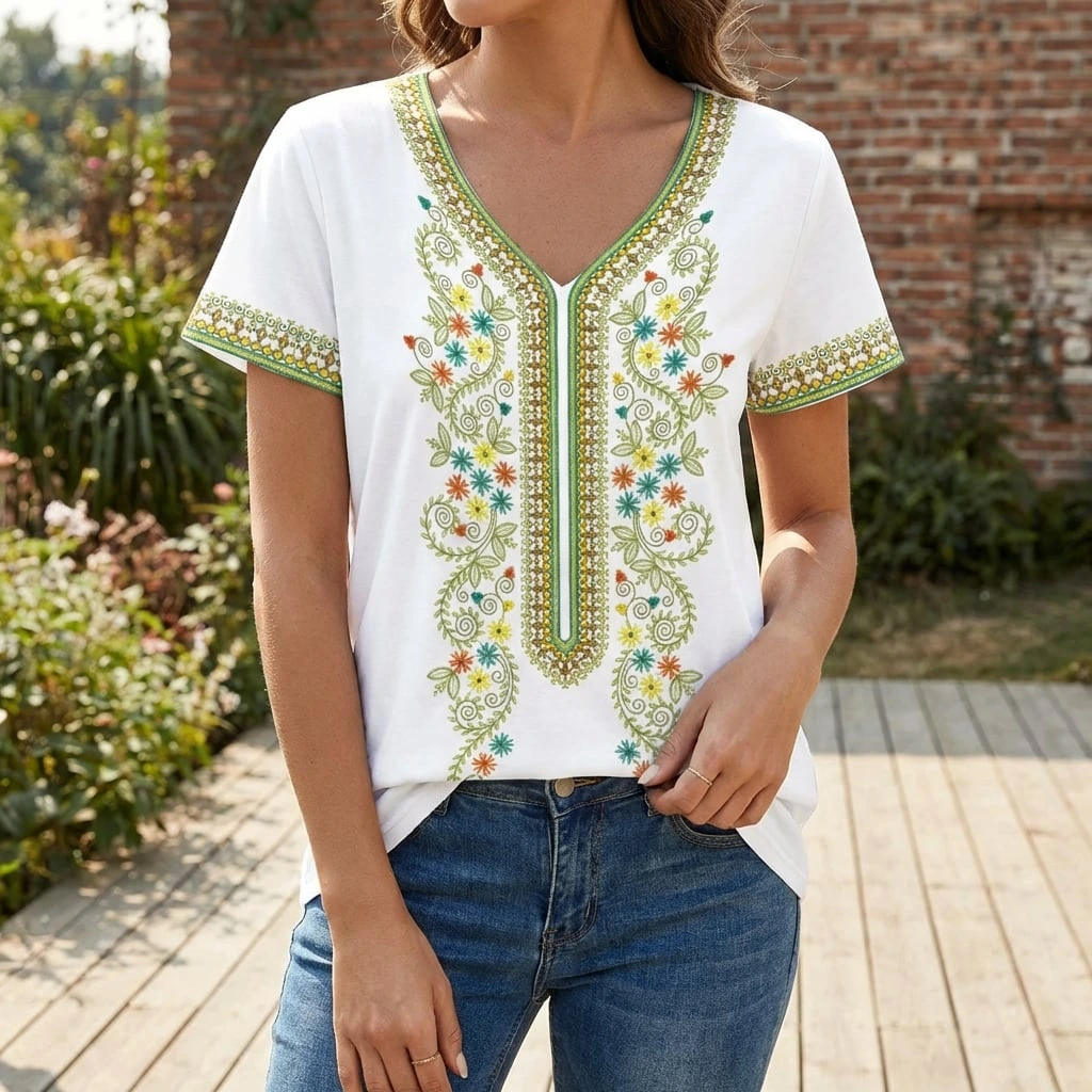 Elira | Women’s Embroidered Short Sleeve Everyday Blouse
