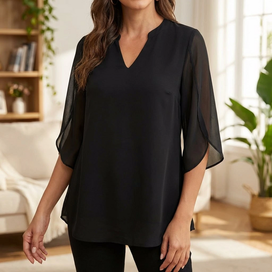 Arielle | Women’s V-Neck Flutter Sleeve Relaxed Blouse